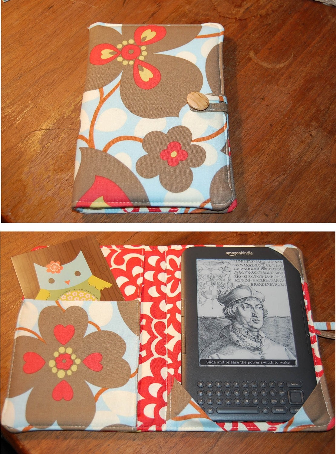 Kindle Cover Case  Nook Cover eReader Cover Padded - Amy Butler Morning Glory  - Book Style cover to Protect, Carry and Read