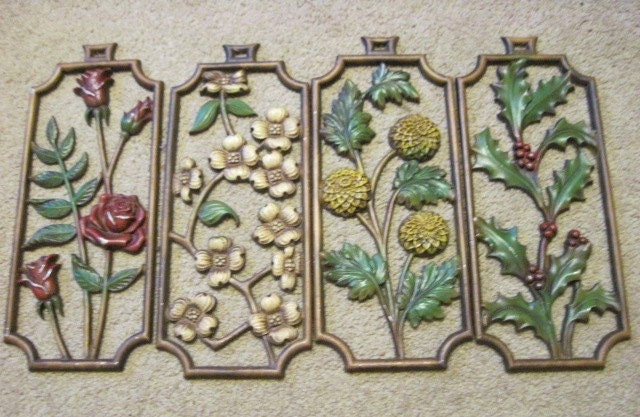 Vintage Flowered Metal Sexton Wall Hangers