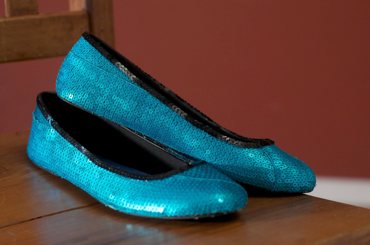 Size 5 Teal Blue Sequin Ballet Flats