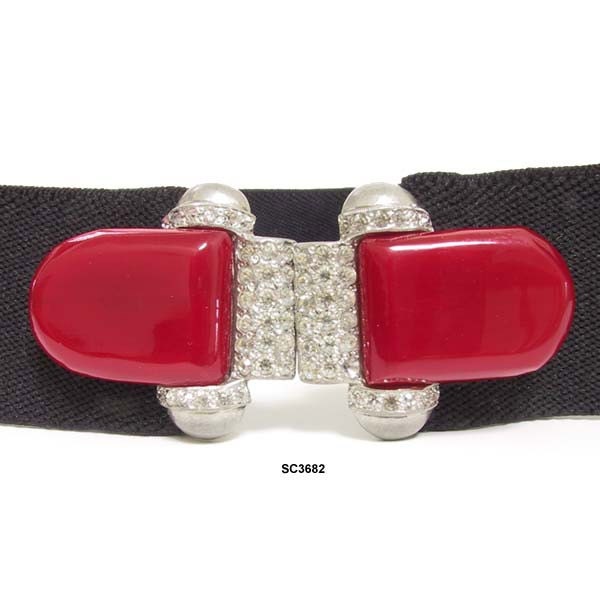 Art Deco Belt Red Glass Rhinestones Buckle Vintage