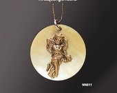 Vintage Angel Pendant Necklace Mother of Pearl