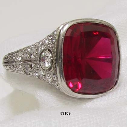 Edwardian Platinum Diamond and Ruby Ring Antique