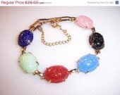 Vintage Colored Glass Scarab Beetles Bracelet
