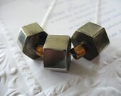 Stainless Nut Necklace - Machinist Nuts and Bronze Beads on delicate chain Industrial Jewelry