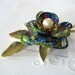 Vintage Flower Brooch Large Iridescent Gold 3D Rose with Pearl