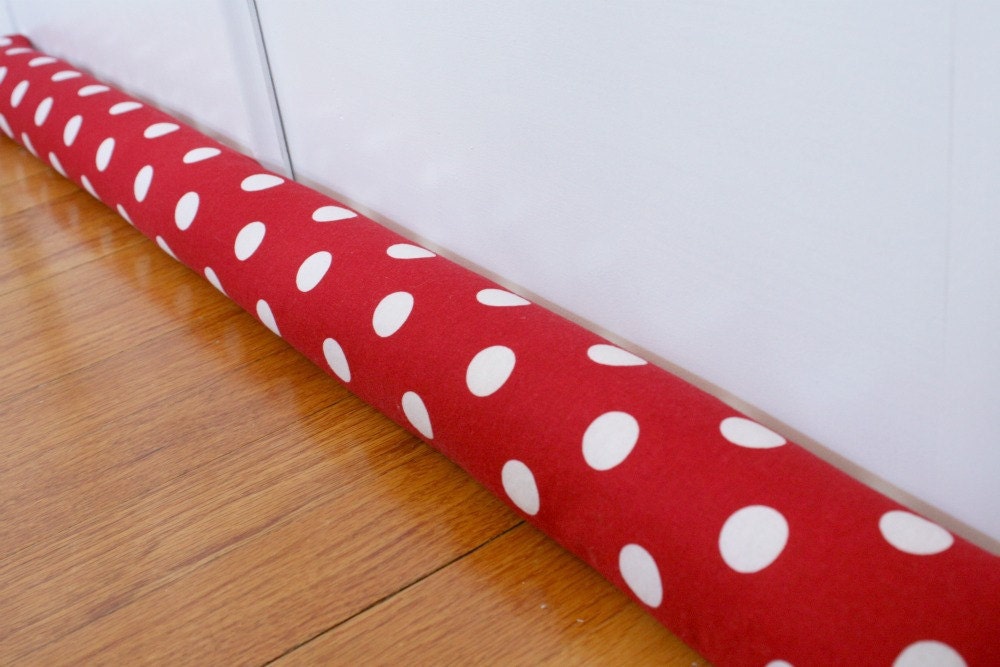 Door Draft Stopper,Draft Snake, Draft Guard, Red, Polka Dots, 53.