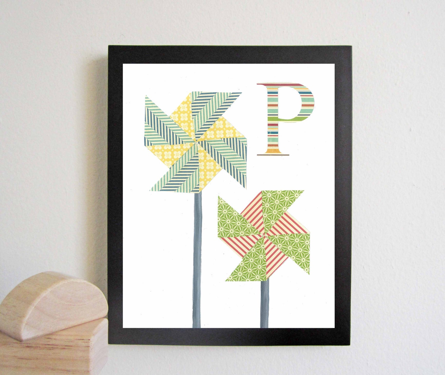Alphabet Nursery Art Print, Alphabet Art, Letter P, P is for Pinwheel, Kid Art, Children Decor, Nursery Wall Decor, Baby Art Print