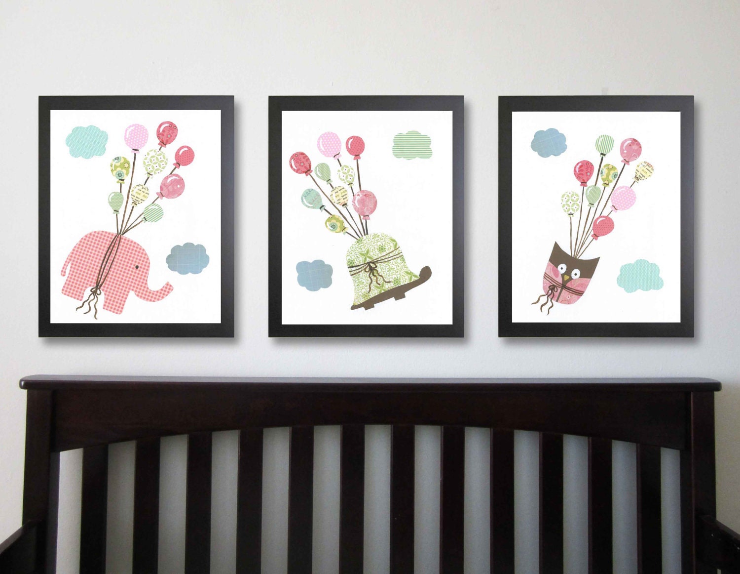Kids Wall Art - I can fly, Set of Three 11x14, Children Decor, Elephant, Owl, Turtle, Balloons, Nursery Art, Baby Girl Decor, Nursery Print