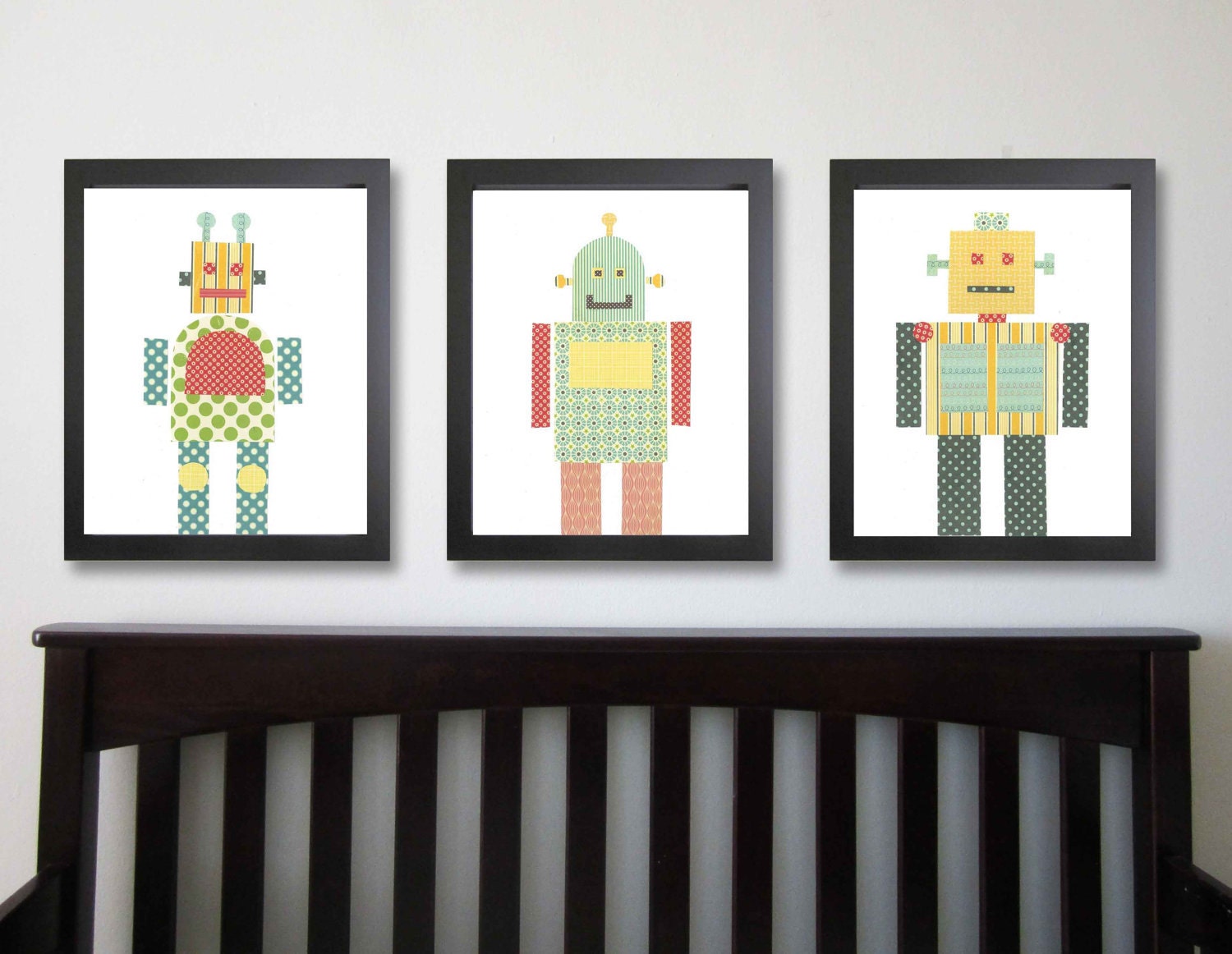 Robot Nursery Art PRINT - Three Robot Prints 11x14, Childrens Wall Decor, Kids Art, Robot Decor, Baby Boy Nursery Decor, Art for Children