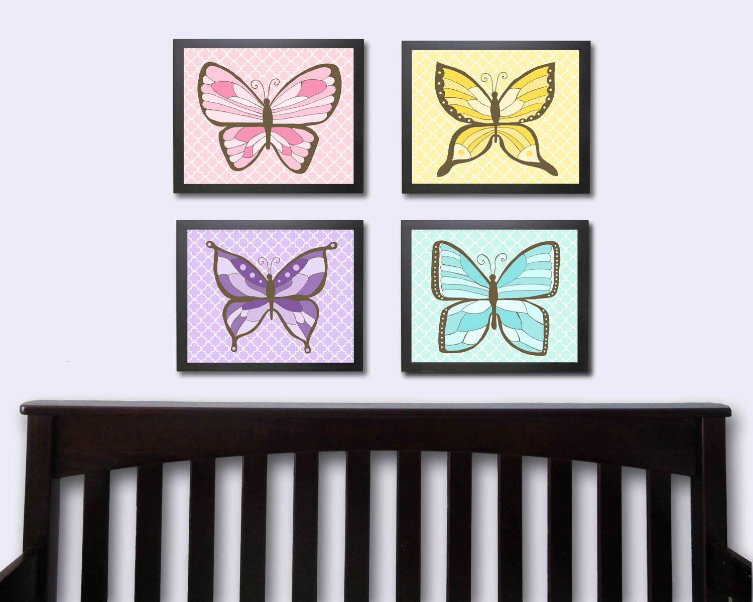 Nursery Art Prints, Butterflies, Set of four 11 x 14. Butterfly children decor.  Set of 6.  Kids Art.  Baby Girl Art, Nursery Prints