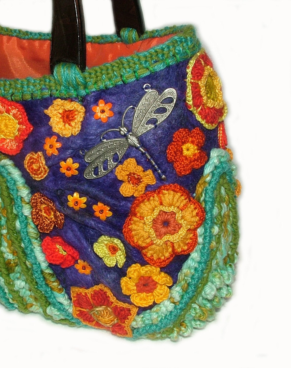 Floral Handbag Tote Carry bag Freeform Crochet OOAK