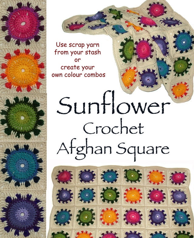 Crochet Blanket Throw Rug Afghan Pattern Digital Instant PDF  Download - Sunflower