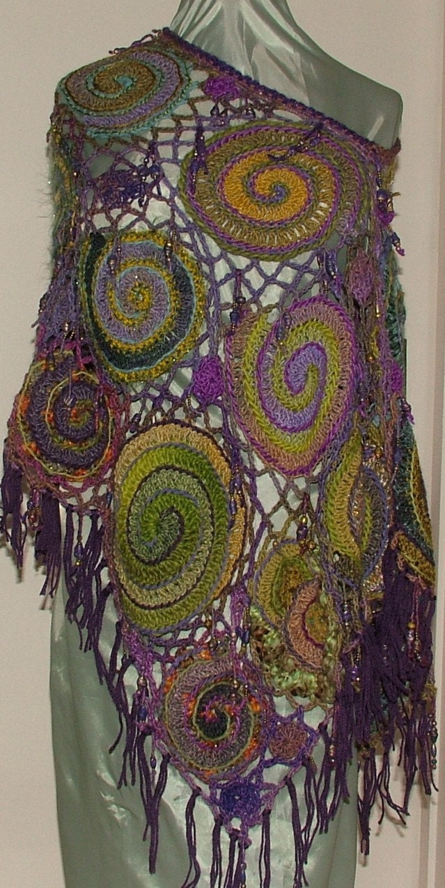 Wrap/Poncho, Wearable Art, OOAK Freeform Crochet - Spiral Web