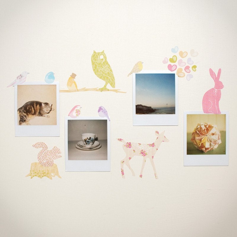 Wall Decals Mini Animals (Reusable and removable fabric stickers, not vinyl) - MINI Forest Critters (girly)