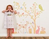 Wall Decals Woodland (Reusable and removable fabric stickers, not vinyl) - Discount set - Girly Woodland Scene