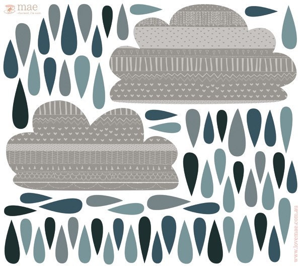 Wall Decals Clouds (Reusable and removable fabric stickers, not vinyl) - Rainclouds