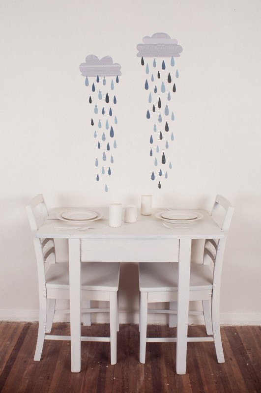 Wall Decals Clouds (Reusable and removable fabric stickers, not vinyl) - Rainclouds