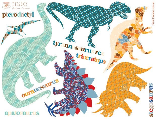 Wall Decals Dinosaurs (Reusable and removable fabric stickers, not vinyl) - Dinosaurs