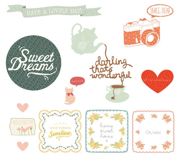 ON SALE Wall Decals Vintage (Reusable and removable fabric stickers, not vinyl) - Sweet Nothings