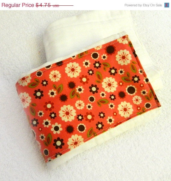 On Sale Girl Burp Cloth - White & Brown Flowers on Pink Diaper