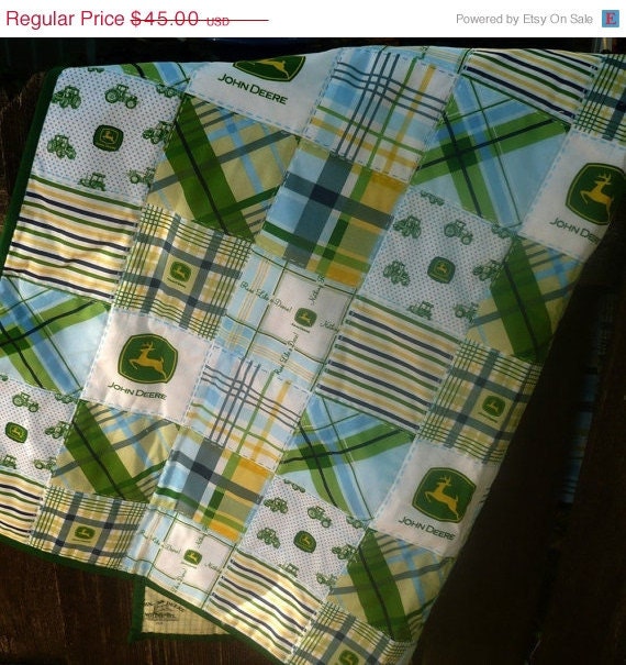 On Sale Boy Baby Quilt - John Deere Blue and Green - Crib Size