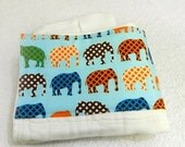 On Sale Boy Burp Cloth - Blue, Green, Orange, & Brown Elephants-