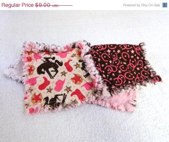 On Sale Girl Baby Blanket - Pink & Brown Rag Quilt