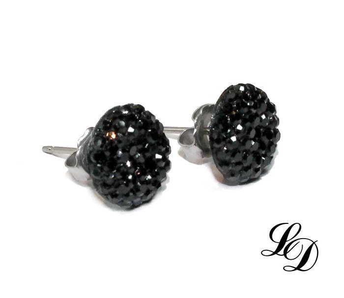 Sterling silver Post earrings- modern - gothic - rockabilly - "Black diamonds"