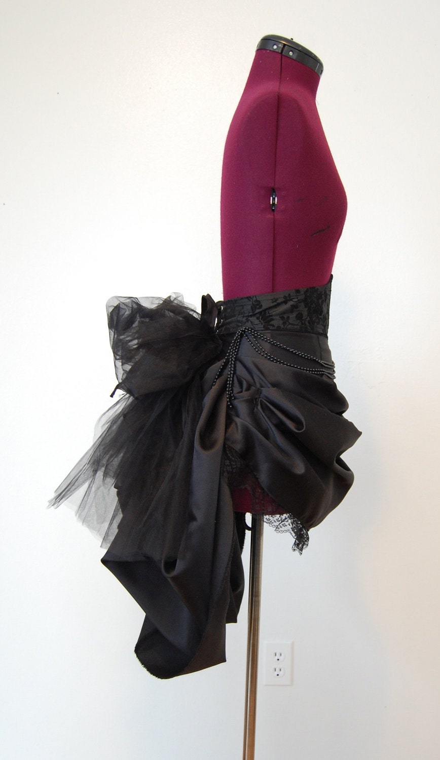 Victorian steampunk gothic black satin and tulle bustle.
