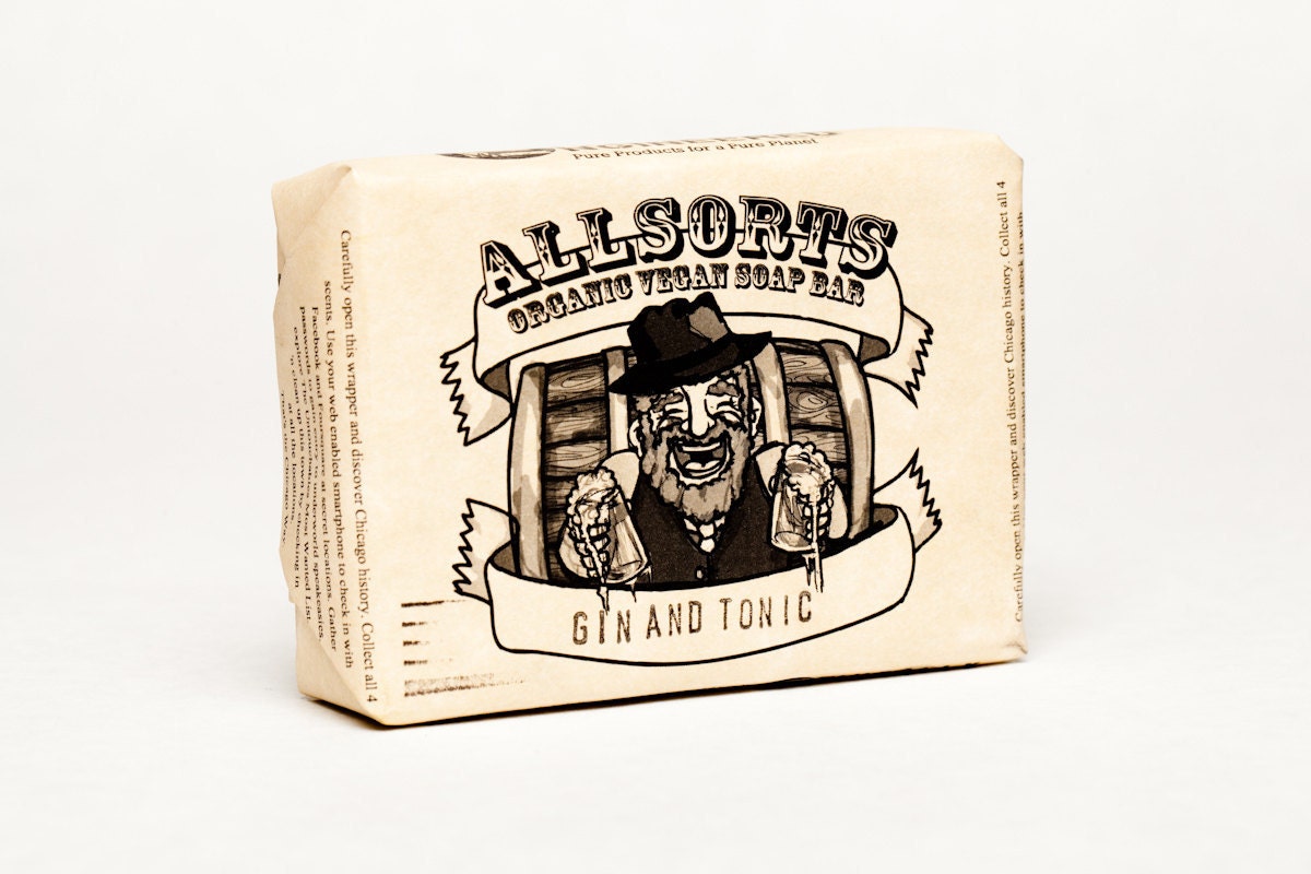 Organic Vegan Allsorts liquor Scented High Lather Soap Bars -- GIN & TONIC 2 PACK