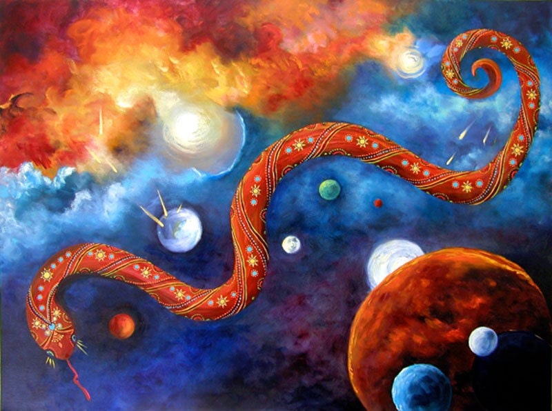 Cosmic Serpent, Painting, Original Art,  Fantasy,Snake, Astronomy, Original Oil Painting, by Marina Petro