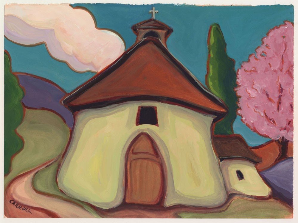 Church at Hondo Series No. 2 - Archival Print from Original Watercolor 7.25 x 9.75 inches with border