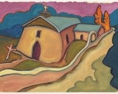 Church at Hondo Series No. 3 - Archival Print from Original Watercolor 7.25 x 9.75 inches with border
