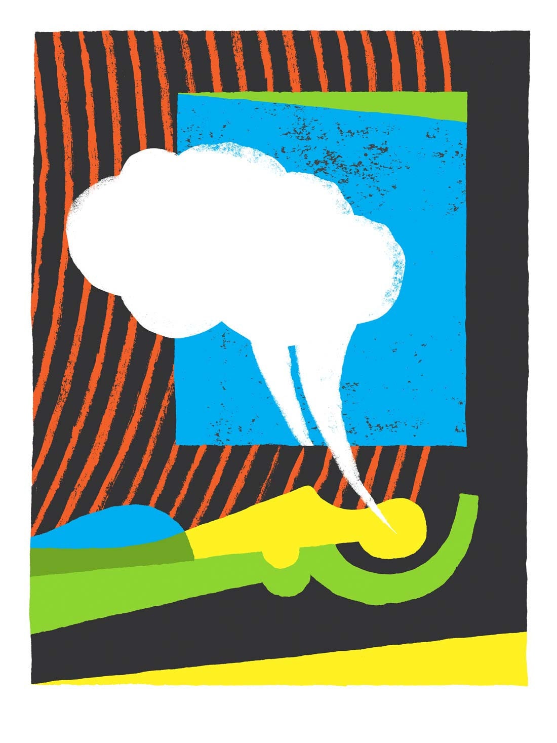 Tell Me a Story, A limited edition screenprint with a geometric reclining lady and some funky orange lines.