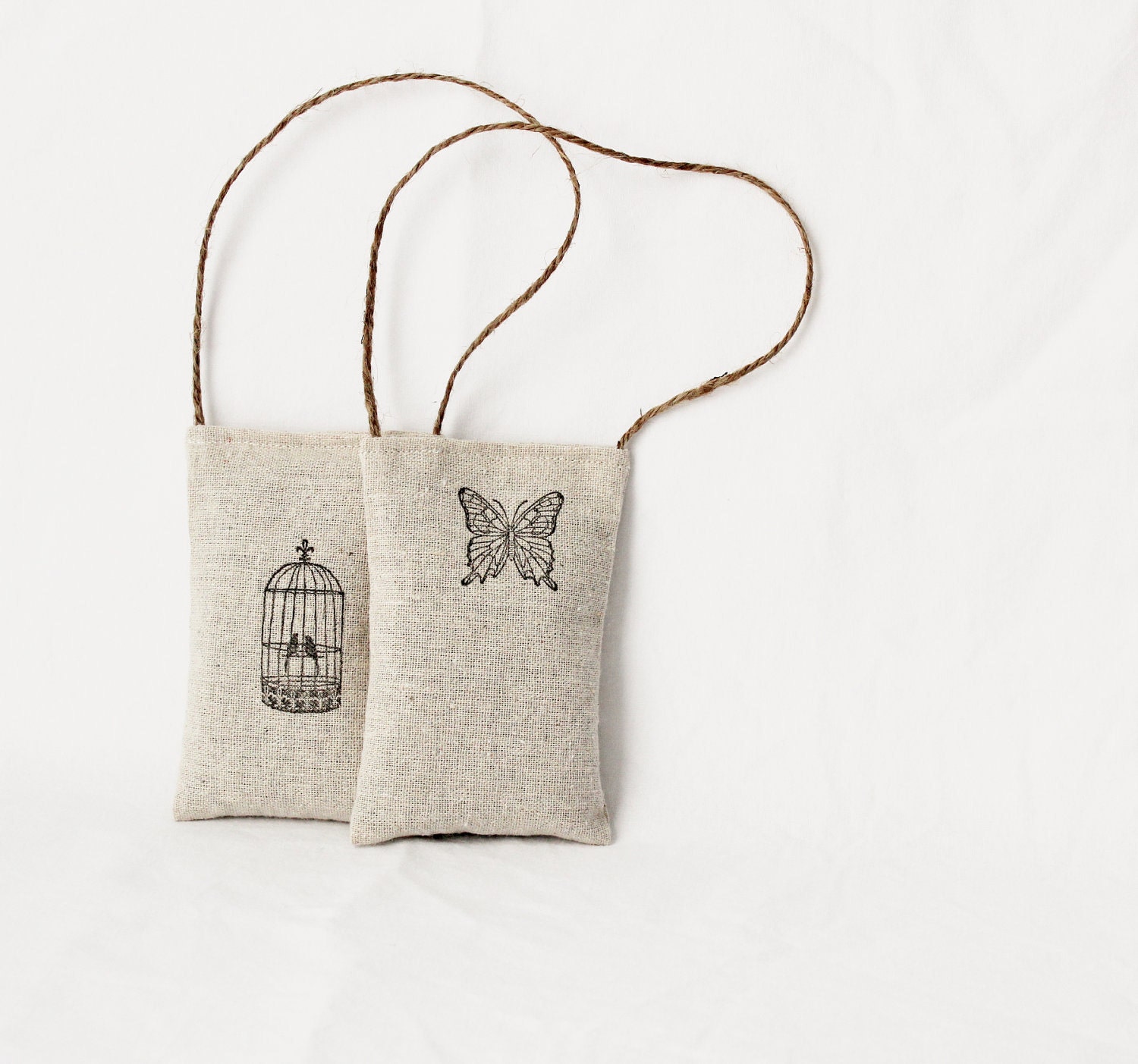 Lavender Sachet Set, Shower Gifts, French Country Home, Butterfly & Birds, Hanging Sachets, Set of Two