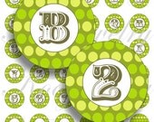 Green dots alphabet  for bottle caps, pendant, buttons, scrapbook and more Vintage Digital Collage Sheet No.313