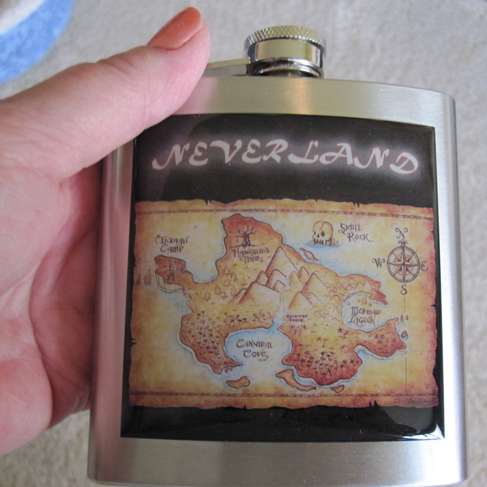Neverland Map Liquor Hip Flask Stainless Steel 6 ounce