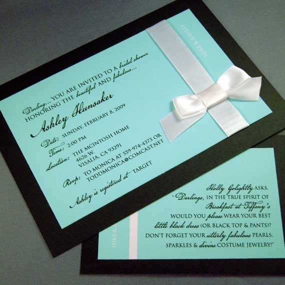 Bridal Shower Invitation Set of 50 Invites with handmade bows - Breakfast at Tiffany's