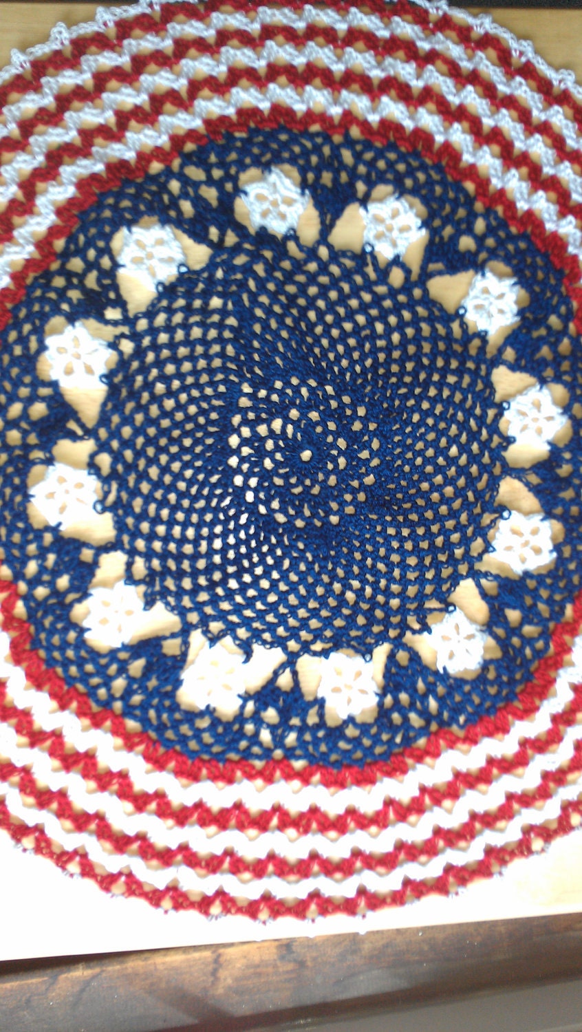 Crocheted Thread July 4th Doillie