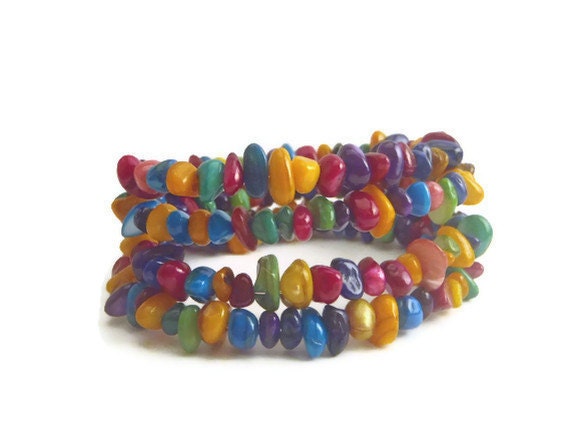 Multi Colored Mother of Pearl Memory Wire Bracelet