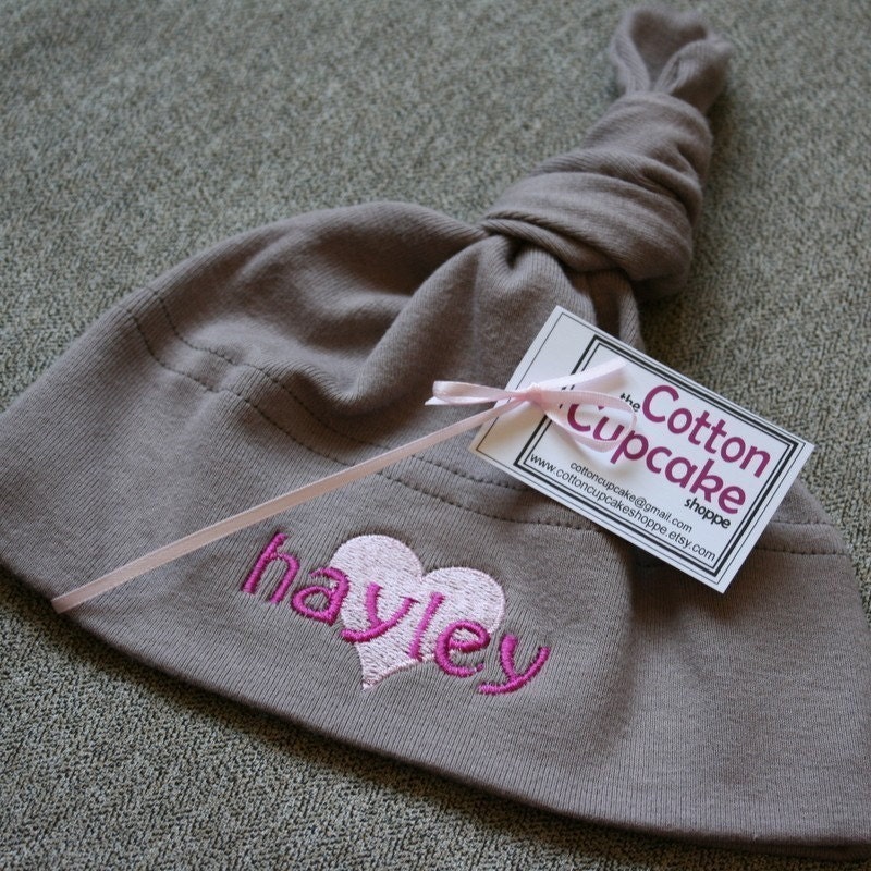 Organic Cotton Baby Hat - Personalized with Pink Embroidery - American Apparel