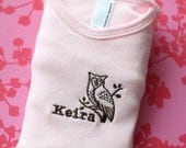 Personalized Brown Owl Embroidery - Pink American Apparel One-Piece Baby Shirt