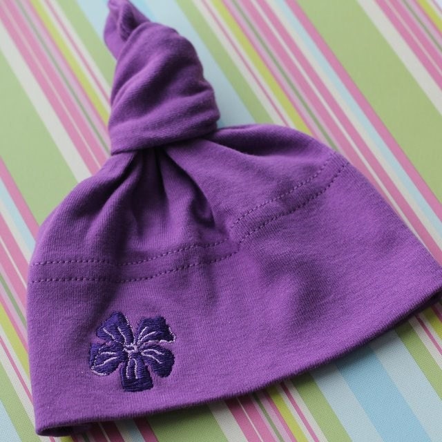 Organic Cotton Baby Hat with Hibiscus Embroidery - READY TO SHIP