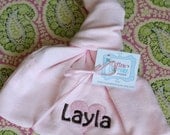 Girls Pink Personalized Baby Knot Hat - American Apparel - Embroidered Heart with Chocolate Brown Name
