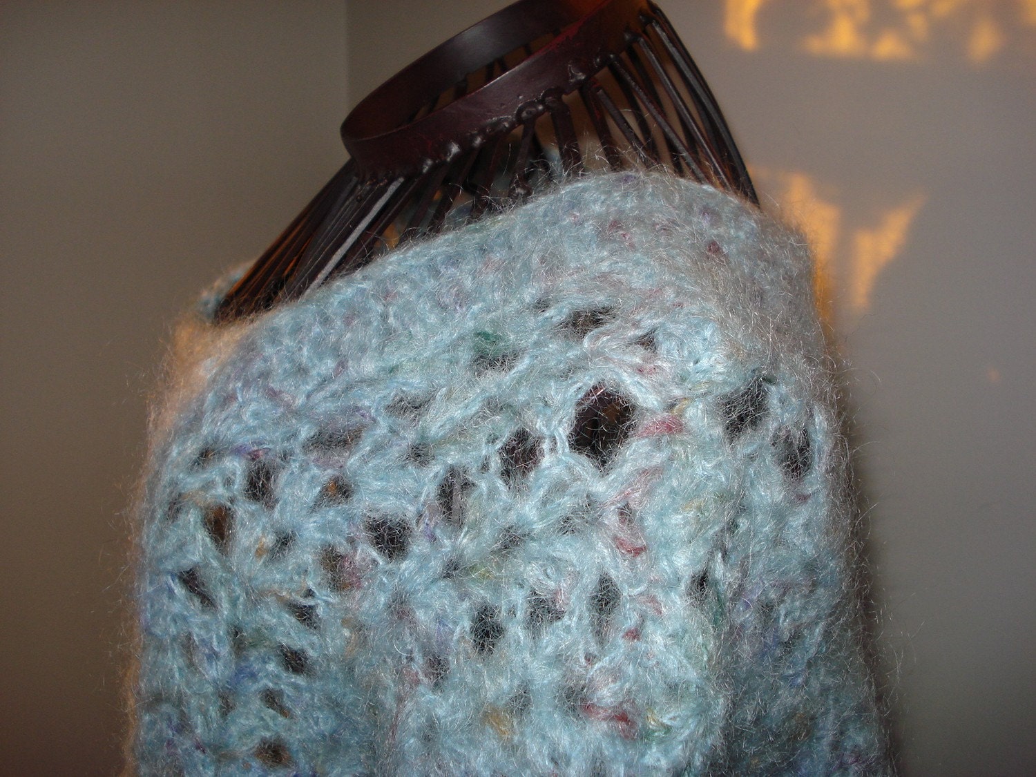 Ready to ship /GORGEOUS Hand crochet light green or blue Luxury Mohair Sweater