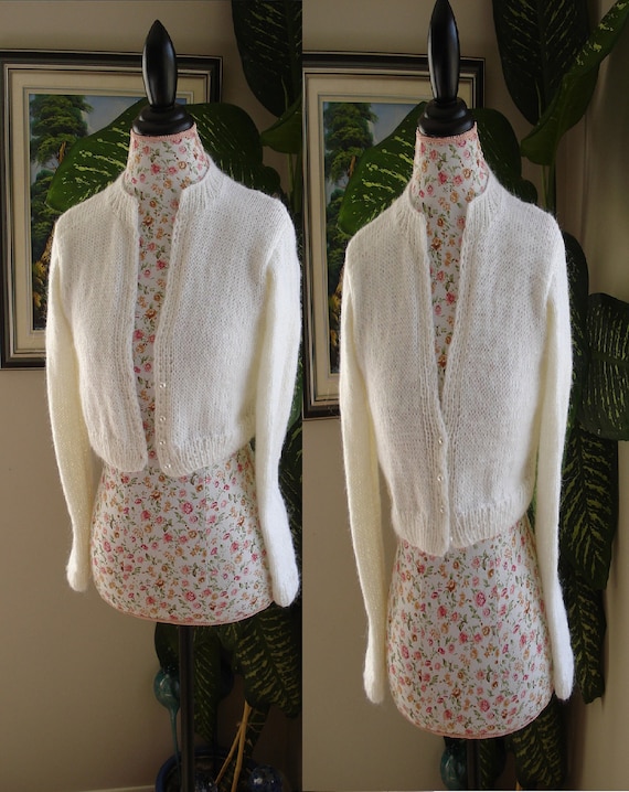 Ready to ship - HANDMADE Kate Middleton Ivory Angora Shrug / Bolero hand knitted /bridal bolero/ fit size Small