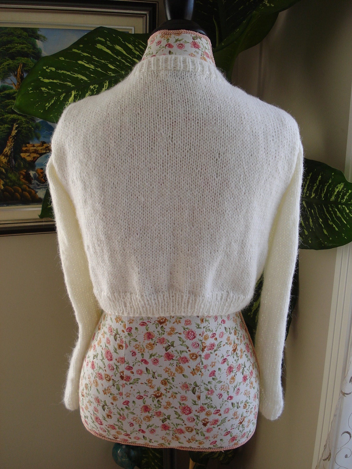 Ready to ship - HANDMADE Kate Middleton Ivory Angora Shrug / Bolero hand knitted /bridal bolero/ fit size Small