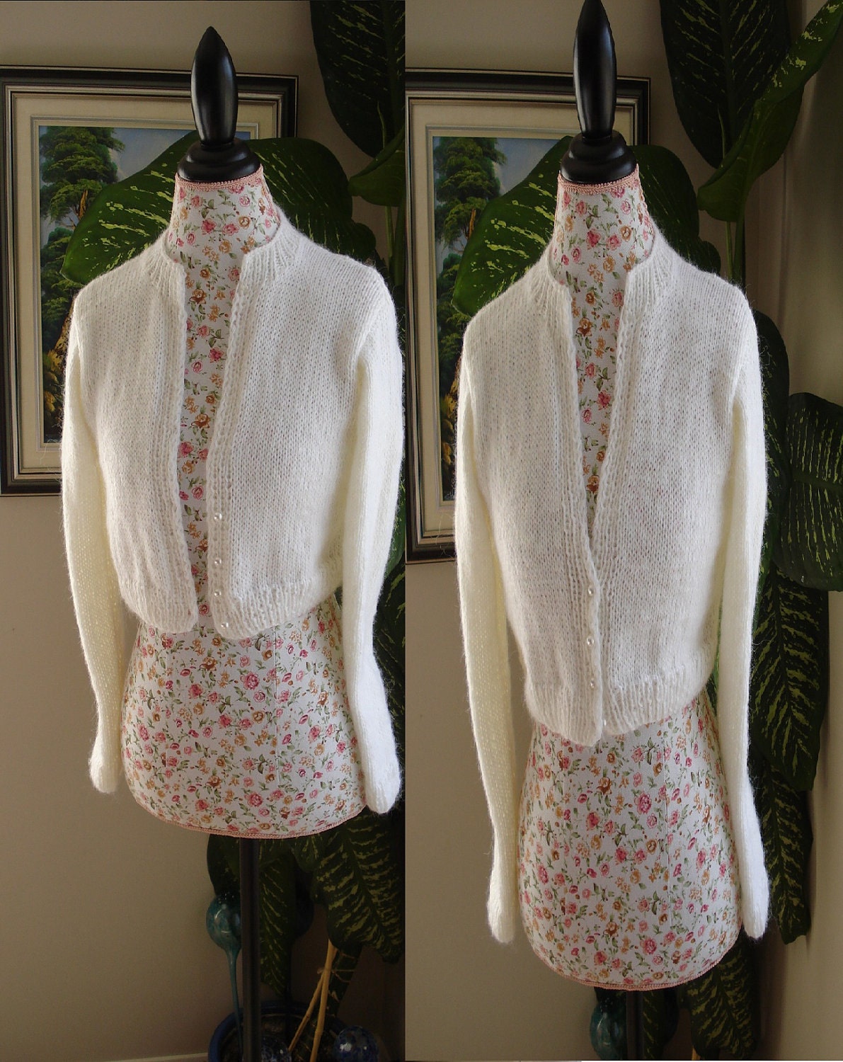 Ready to ship - HANDMADE Kate Middleton Ivory Angora Shrug / Bolero hand knitted /bridal bolero/ fit size Small