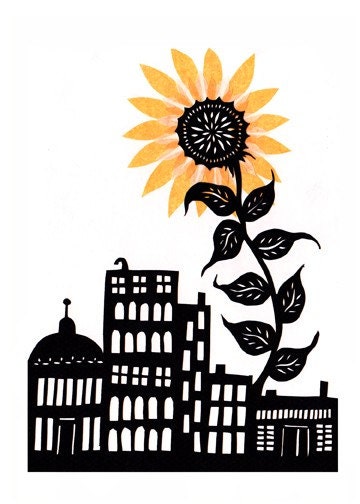 Sunflower City - Cut Paper Art Print