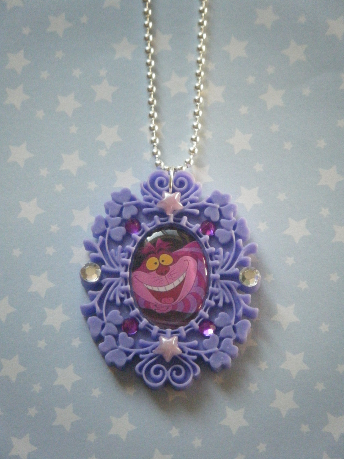 We're all mad here Cheshire Cat Alice in Wonderland embellished cameo pendant necklace